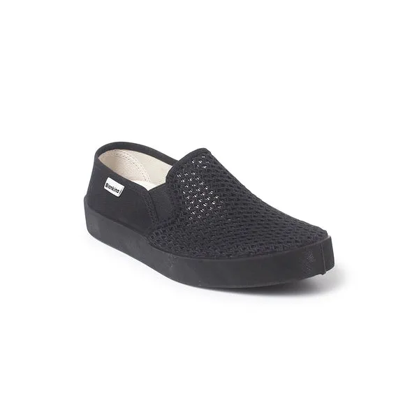 Barcelona Breathable Mesh Cotton Canvas Slip Ons - Black