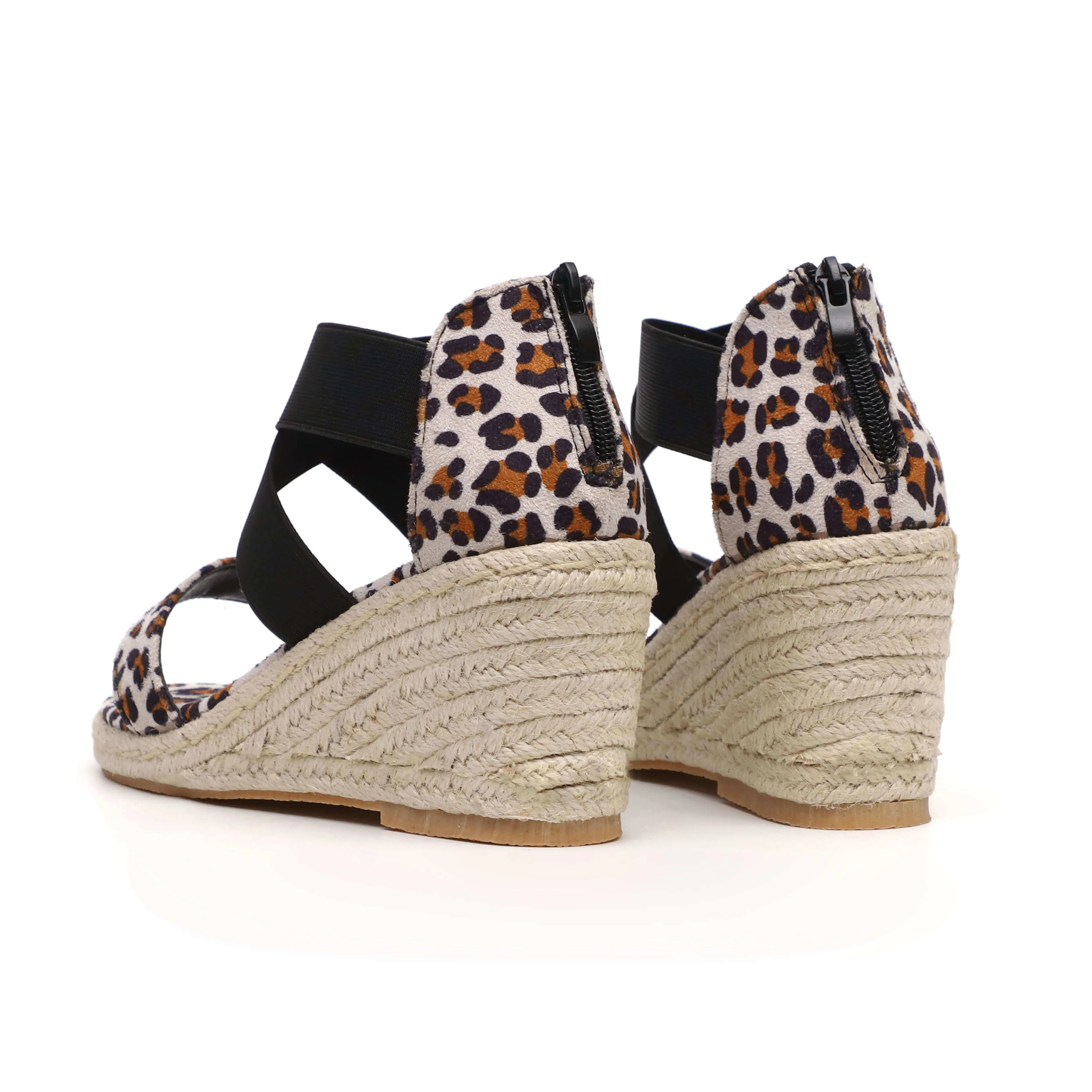 Chicvane Leopard Print Open Toe Zipper Wedge Sandals Espadrille Sandal