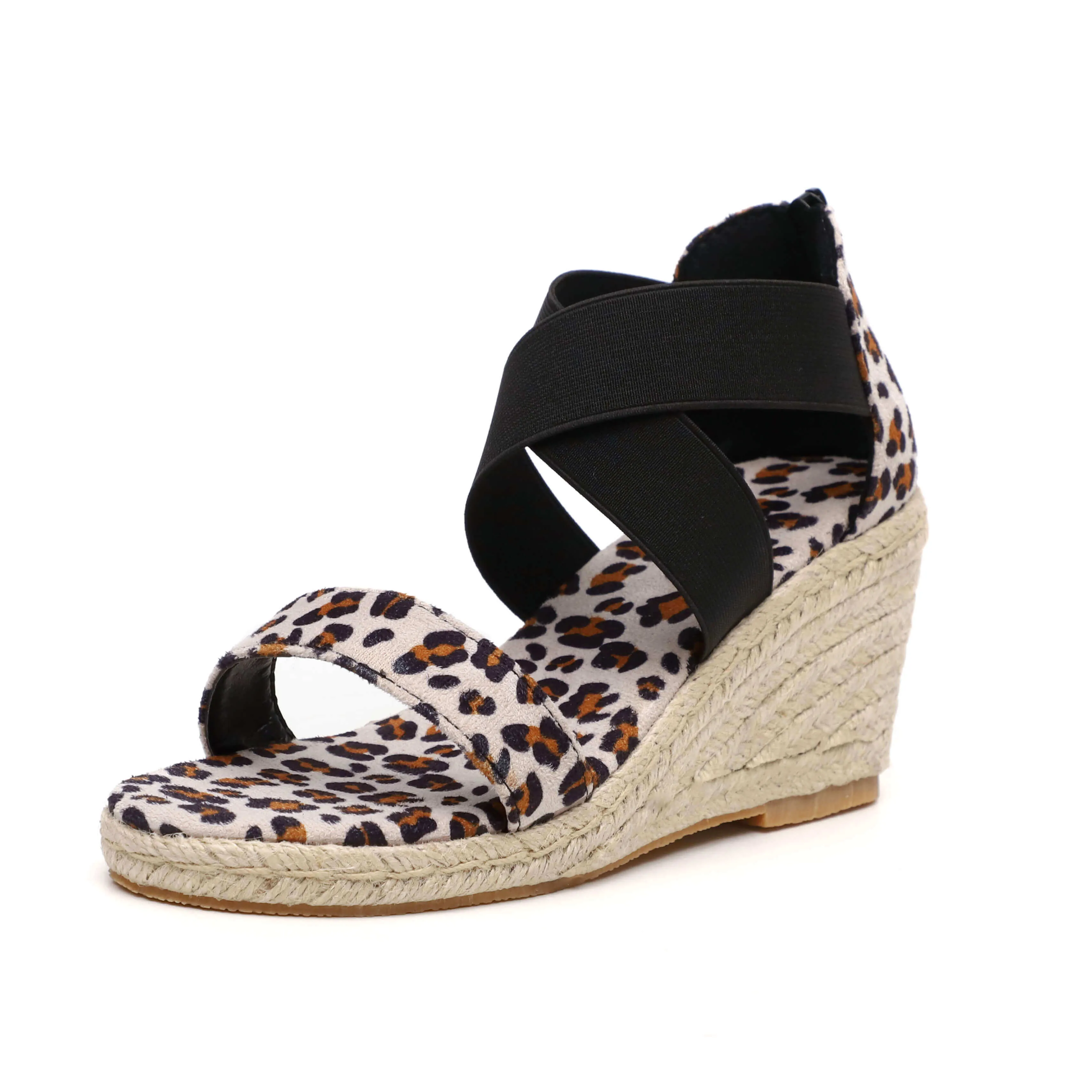 Chicvane Leopard Print Open Toe Zipper Wedge Sandals Espadrille Sandal