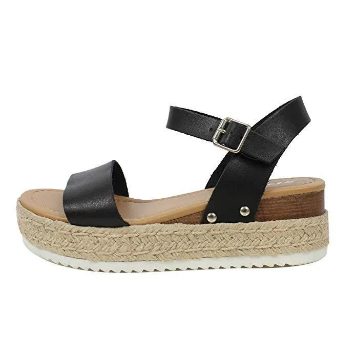 Chicvane Open Toe Casual Ankle Strap Wedge Sandals Espadrille Sandal