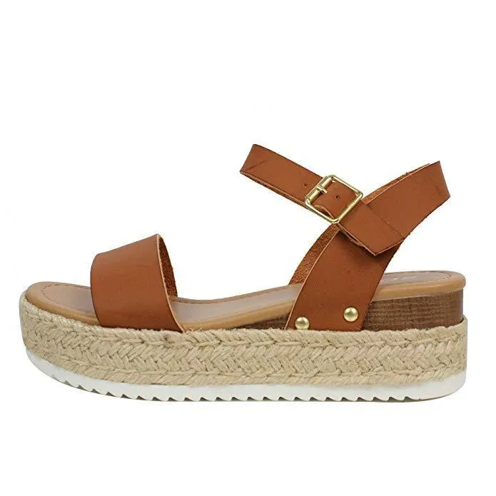 Chicvane Open Toe Casual Ankle Strap Wedge Sandals Espadrille Sandal