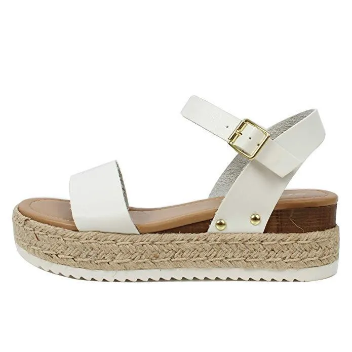 Chicvane Open Toe Casual Ankle Strap Wedge Sandals Espadrille Sandal