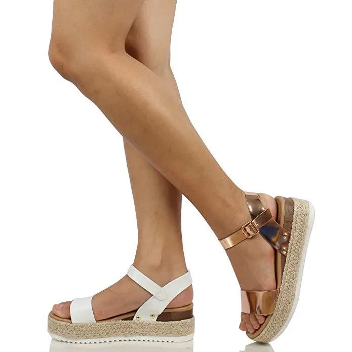 Chicvane Open Toe Casual Ankle Strap Wedge Sandals Espadrille Sandal