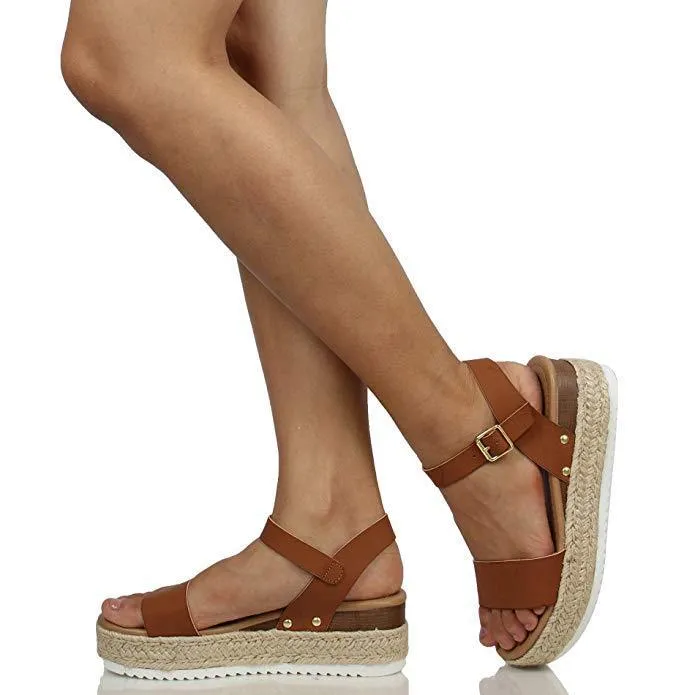 Chicvane Open Toe Casual Ankle Strap Wedge Sandals Espadrille Sandal