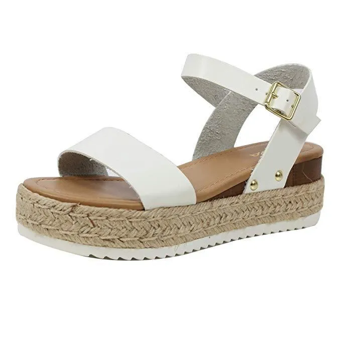 Chicvane Open Toe Casual Ankle Strap Wedge Sandals Espadrille Sandal