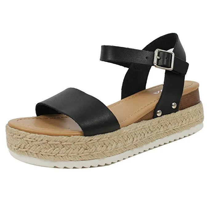 Chicvane Open Toe Casual Ankle Strap Wedge Sandals Espadrille Sandal