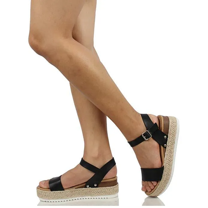 Chicvane Open Toe Casual Ankle Strap Wedge Sandals Espadrille Sandal