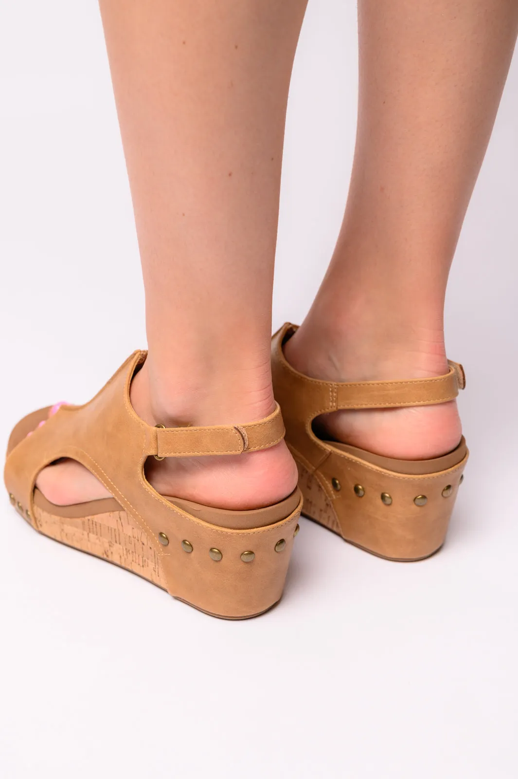 Corkeys Carley Wedge Sandals in Caramel Smooth