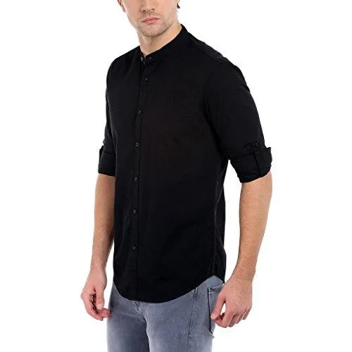 Dennis Lingo Men's Slim Fit Casual Shirt (C201_2_M_Medium_Black)