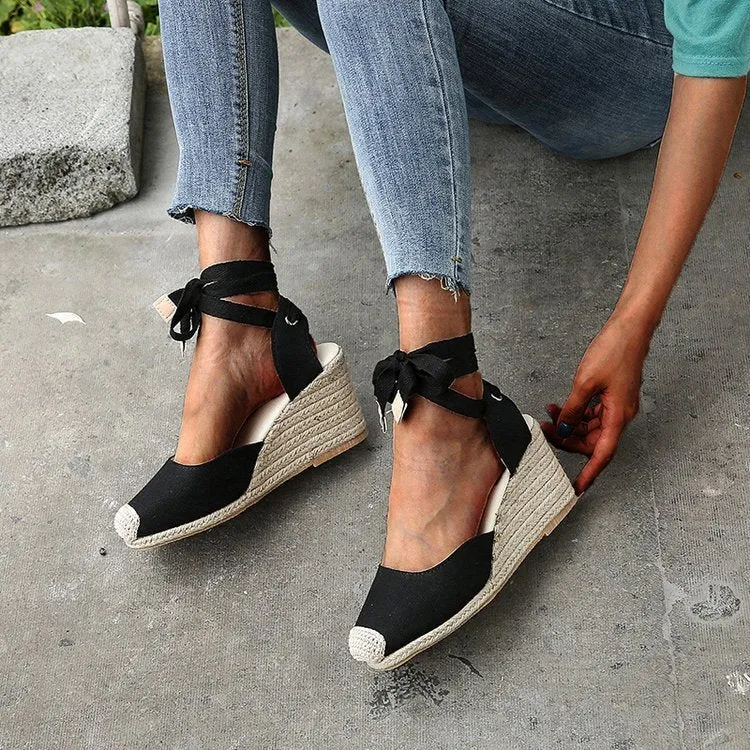 Espadrilles In Beige Red Or Black Organic Hemp Woven Wedge Shoes Lace Up Ankles Ladies Casual Bohemian High Heel Available In Sizes 5 - 10.5