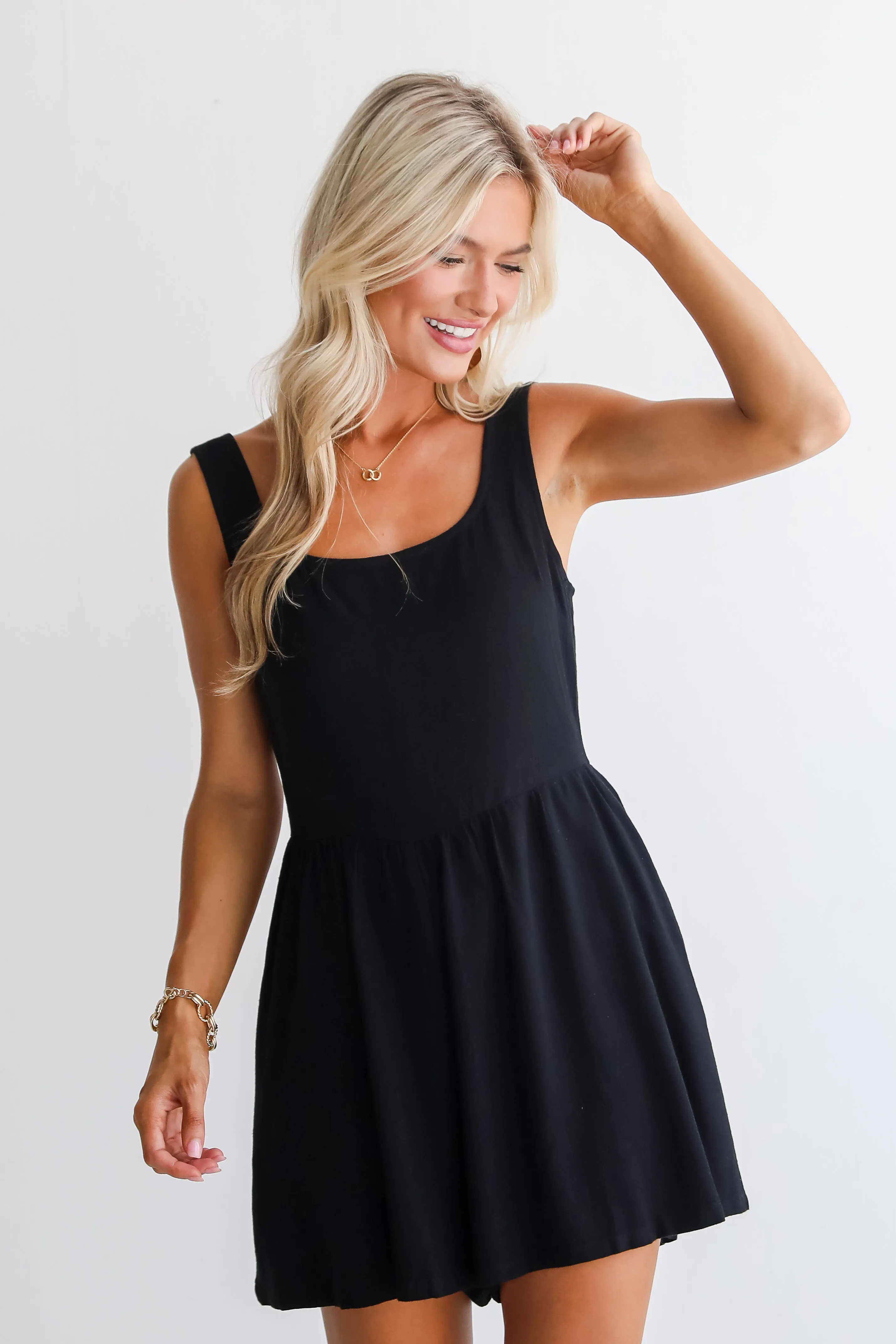 FINAL SALE - Relaxed Personality Black Linen Romper