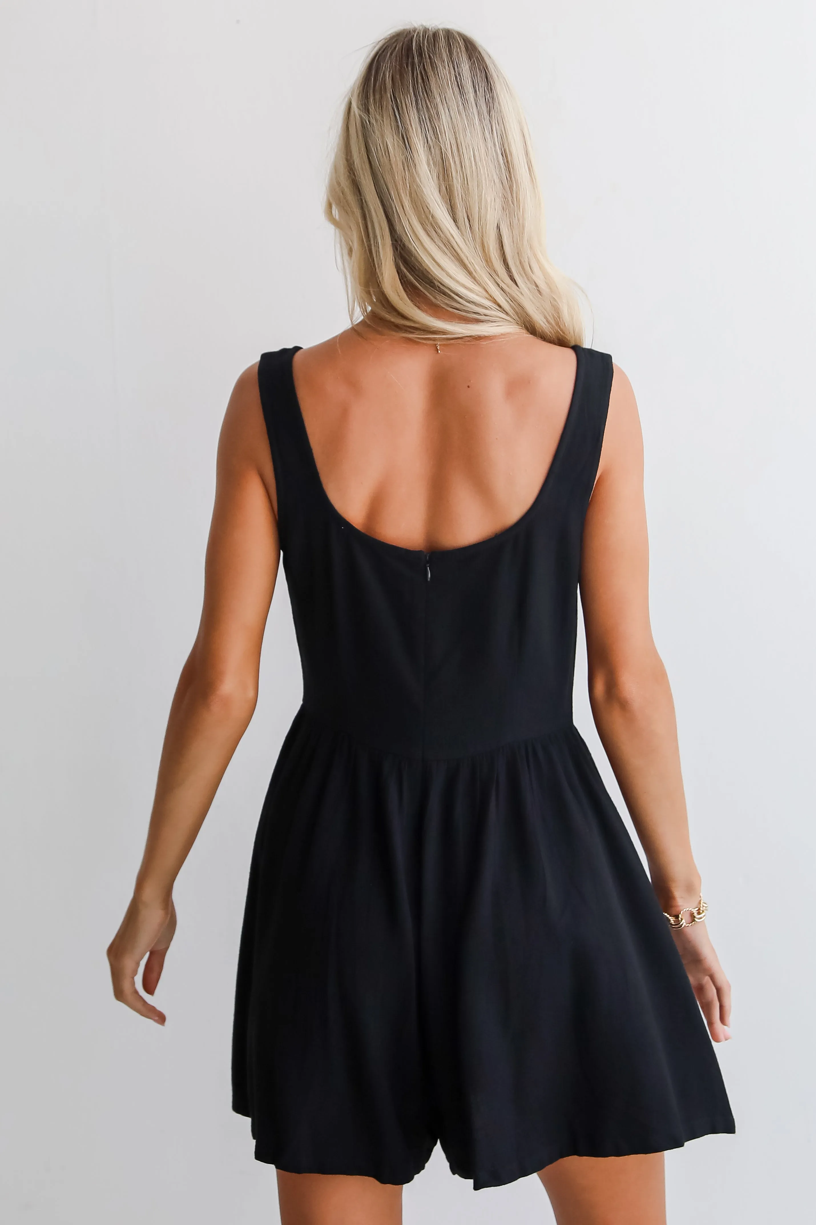 FINAL SALE - Relaxed Personality Black Linen Romper