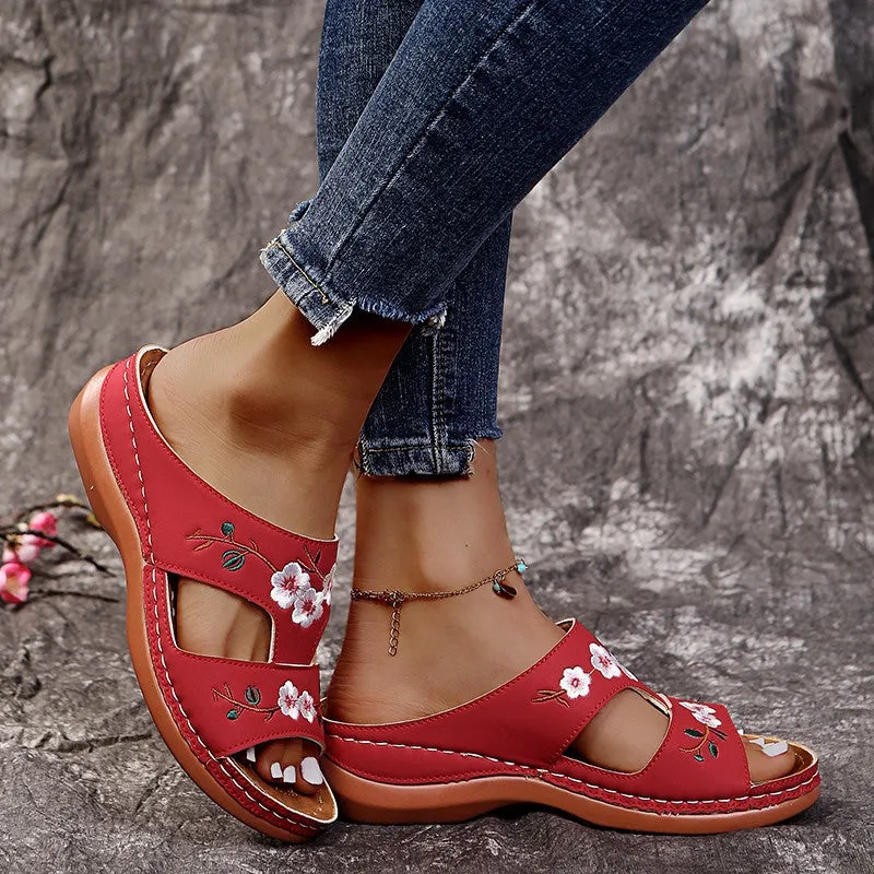 Flip flops women's summer wedge heel platform sandals embroidered women's sandals