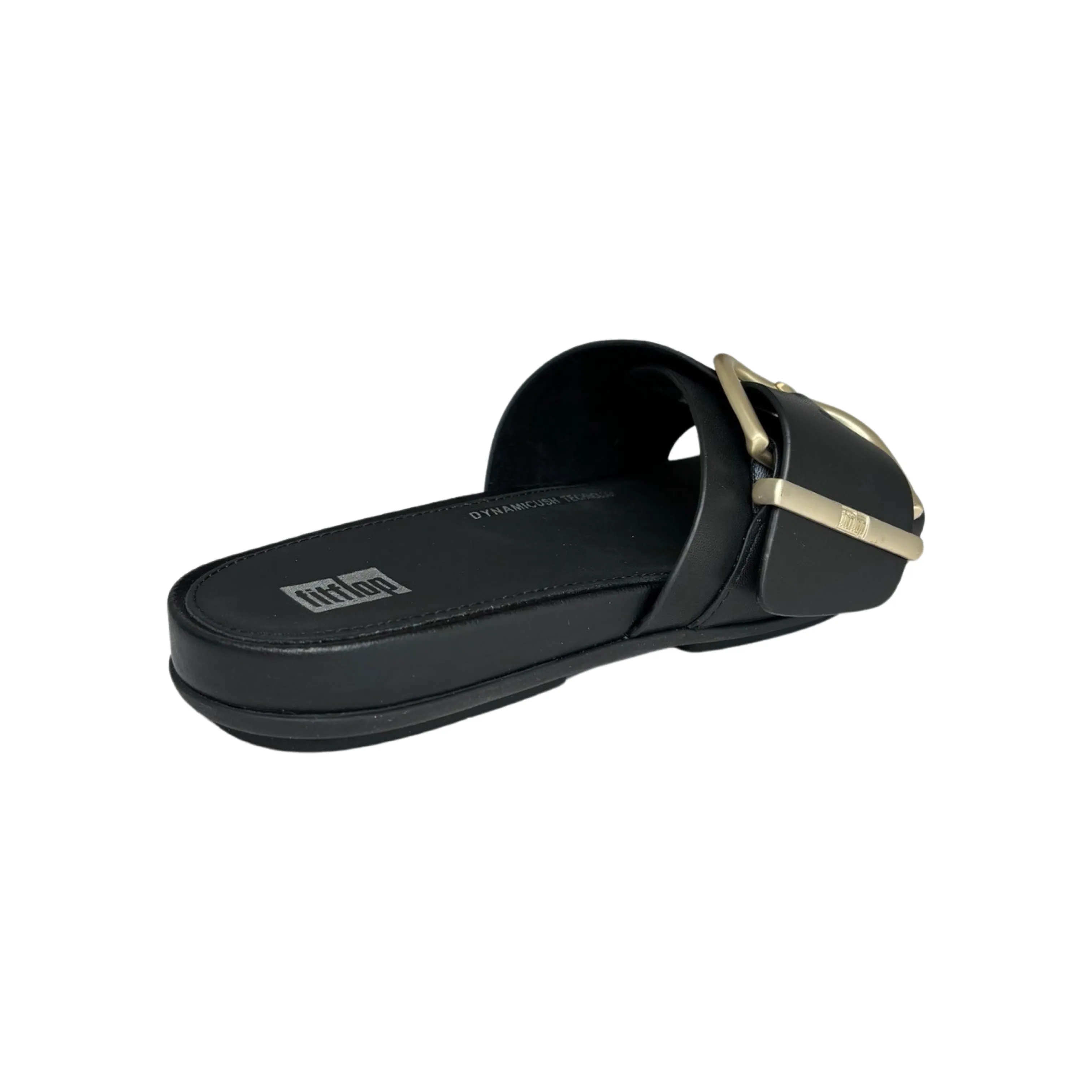 Gracie Buckle Black Leather Slide