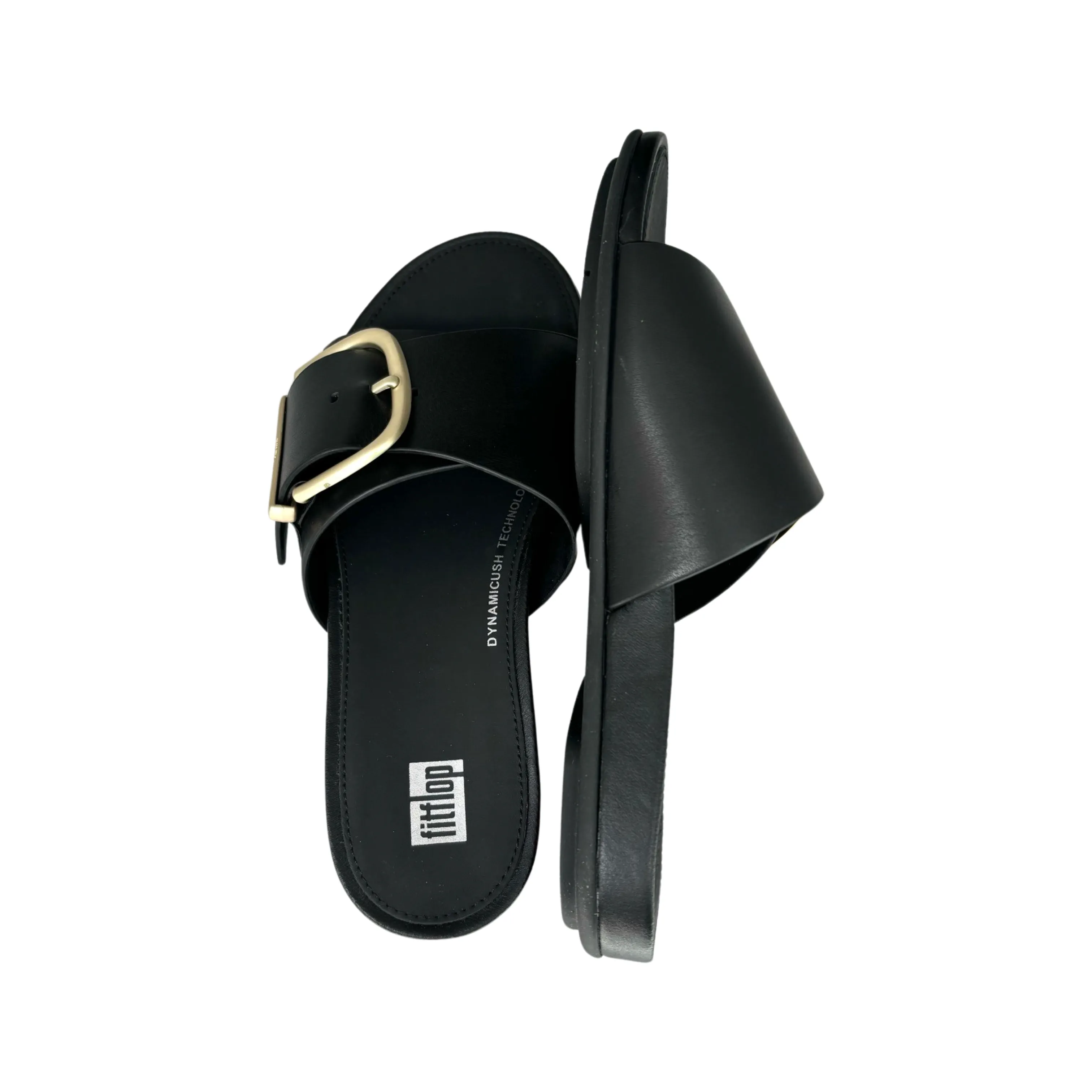 Gracie Buckle Black Leather Slide