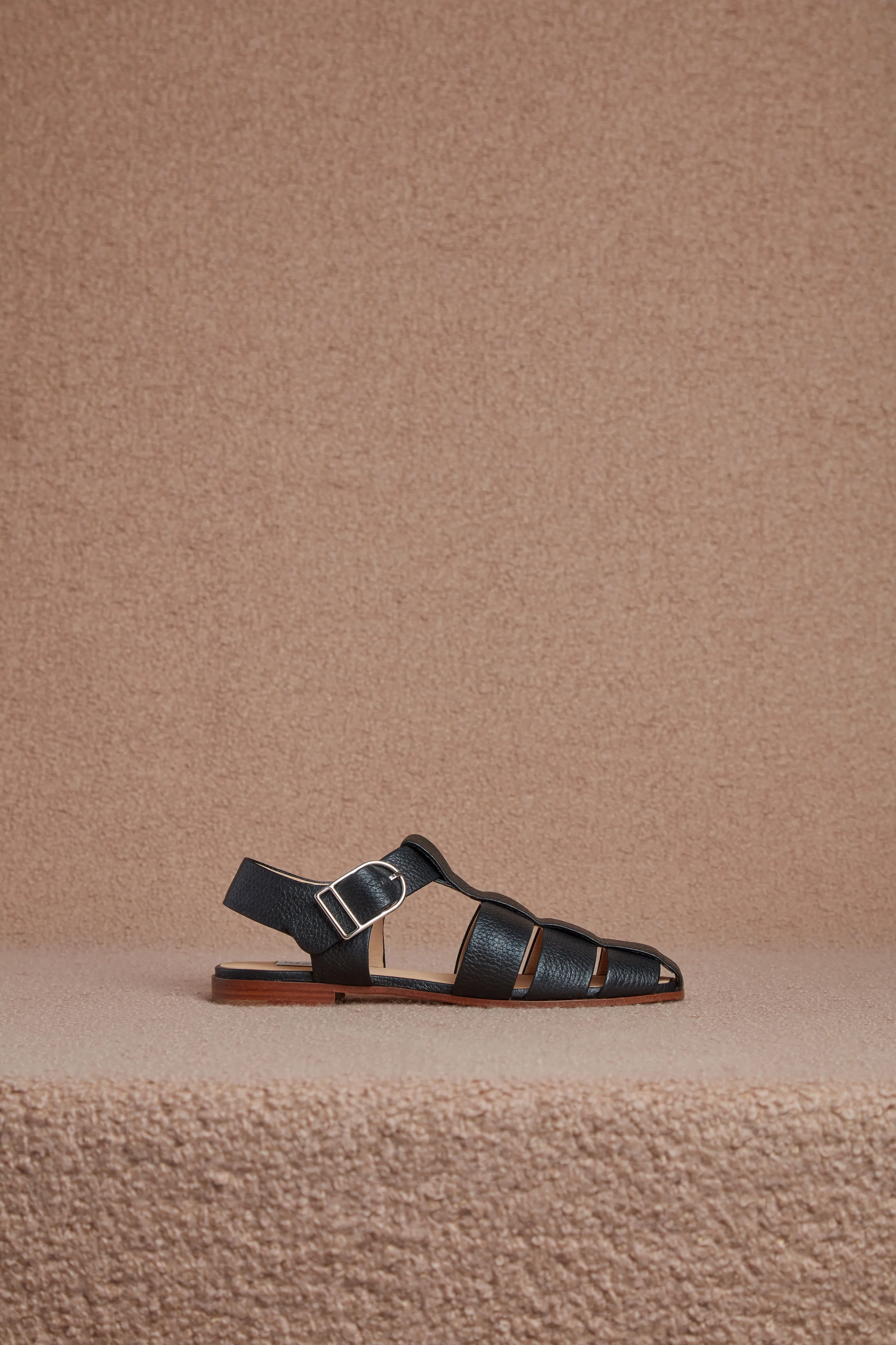 Lynn Sandal in Black Textured Leather