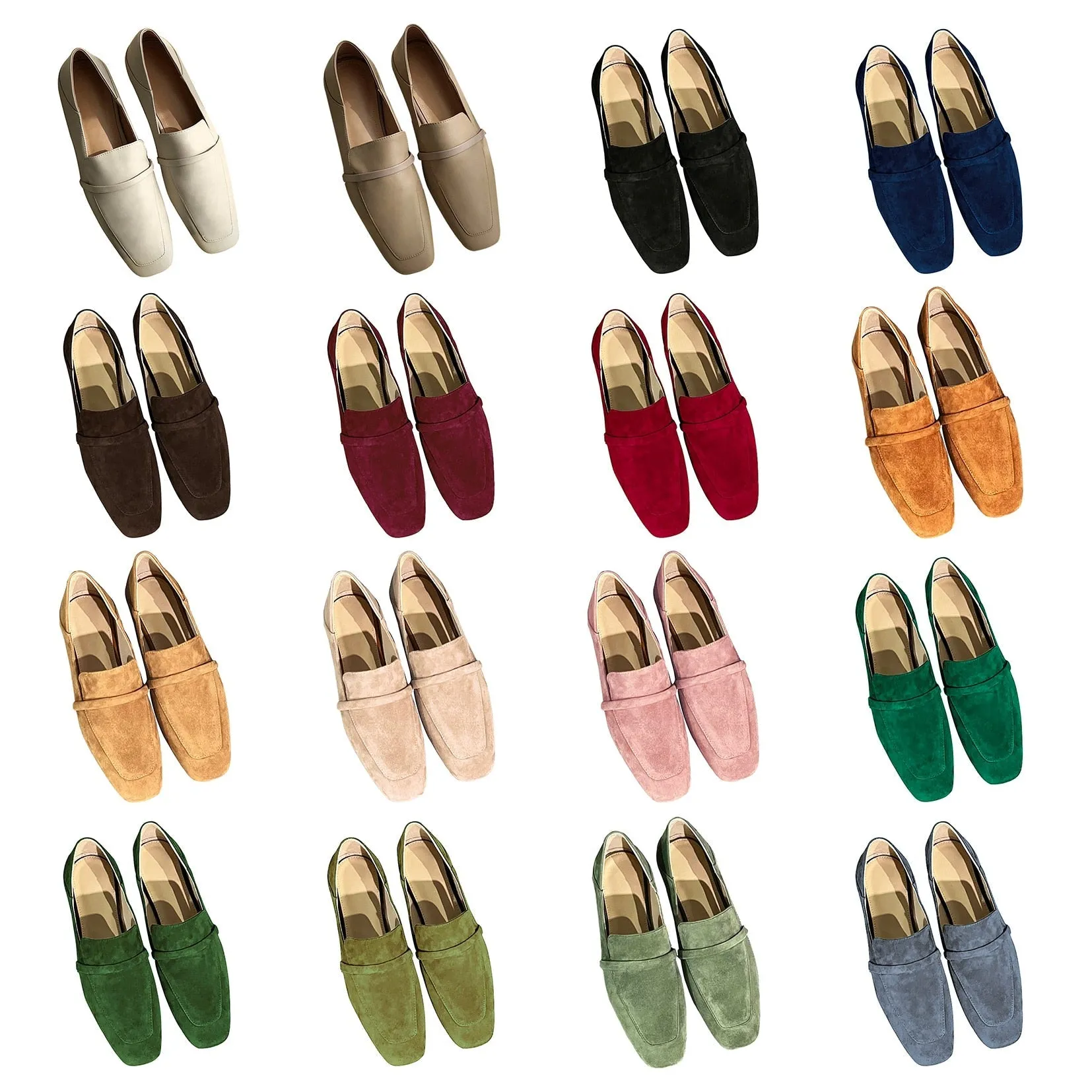 MEZEREON Cow Leather Square Toe Women Flats Casual Loafers Women Shoe Without Heel Spring Autumn Mules Woman Simple Shoes