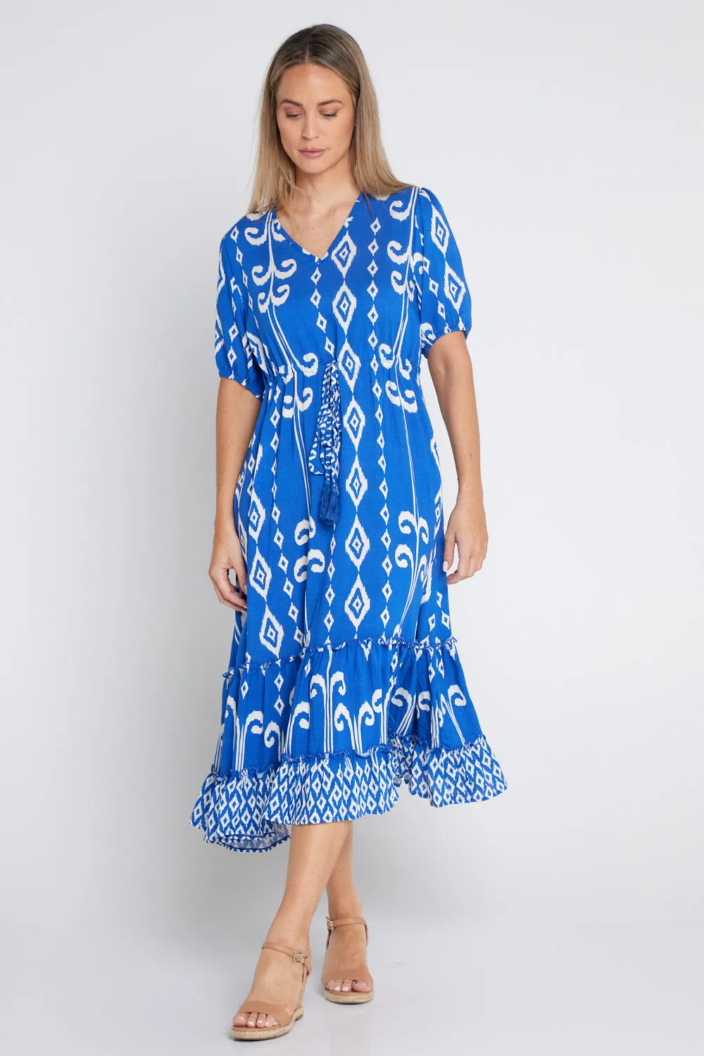 Neesha Dress - Royal Blue/White Print