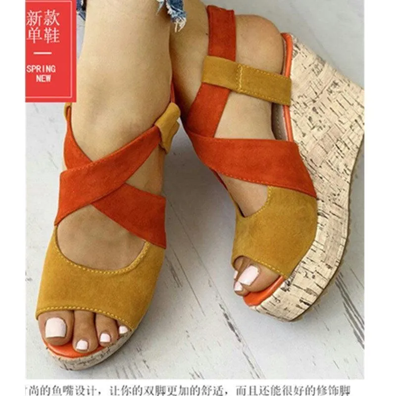 Patchwork Wedge Sandal Shoes