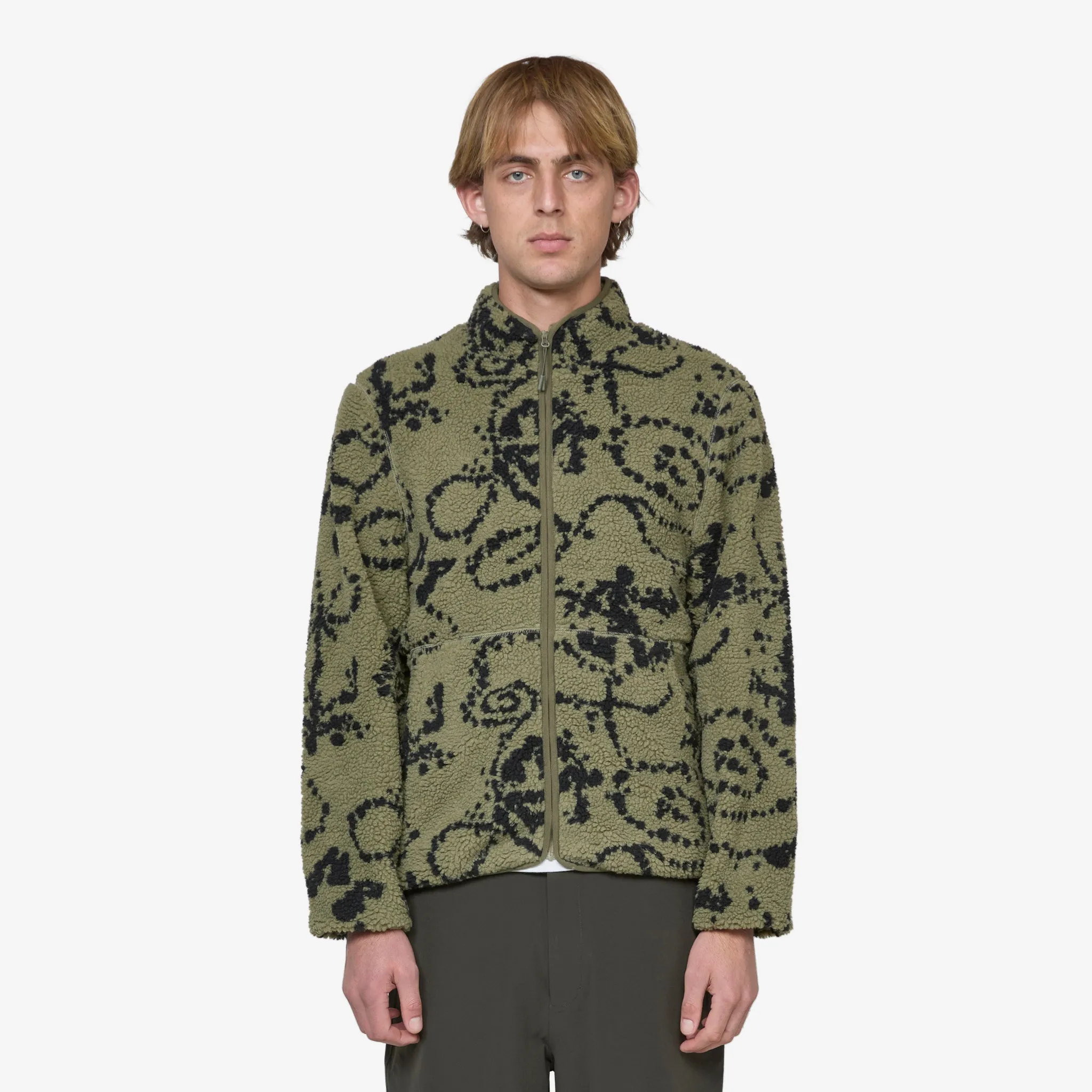 Print Fleece Jacket Green Mix