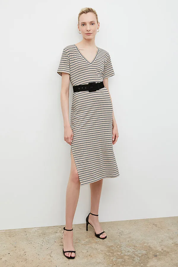 Renee Dress - Thin Striped Cotton :: Tan / Black