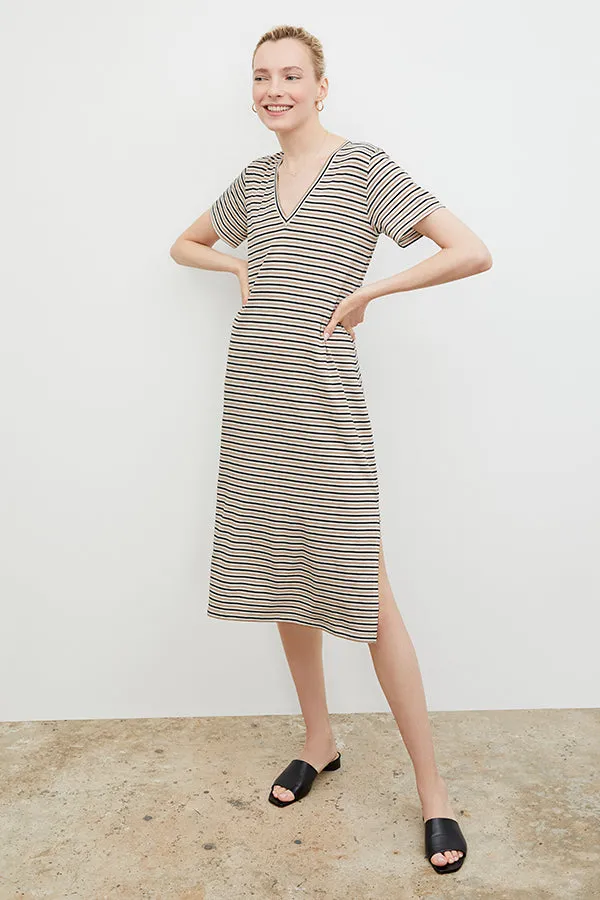 Renee Dress - Thin Striped Cotton :: Tan / Black