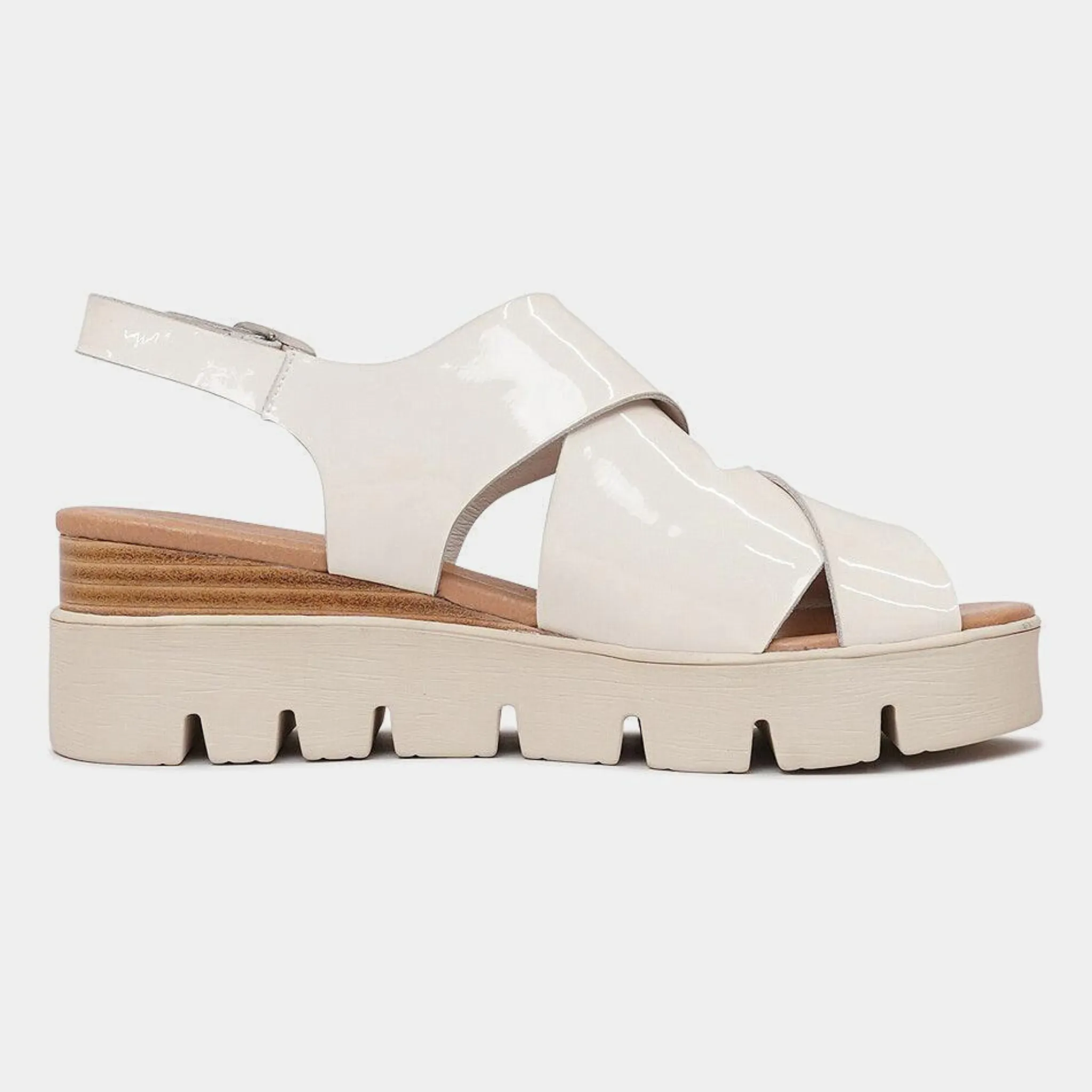 Riku Ivory Patent Leather Wedge Sandals