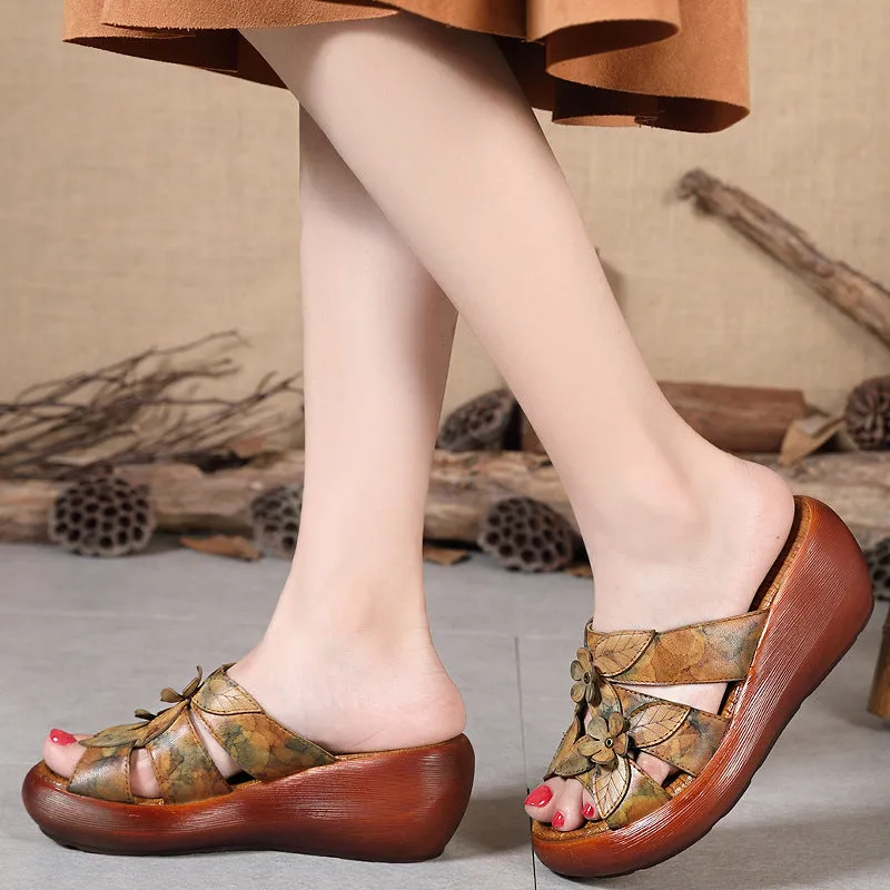 Summer Flowers Comfortable Retro Wedge Slippers