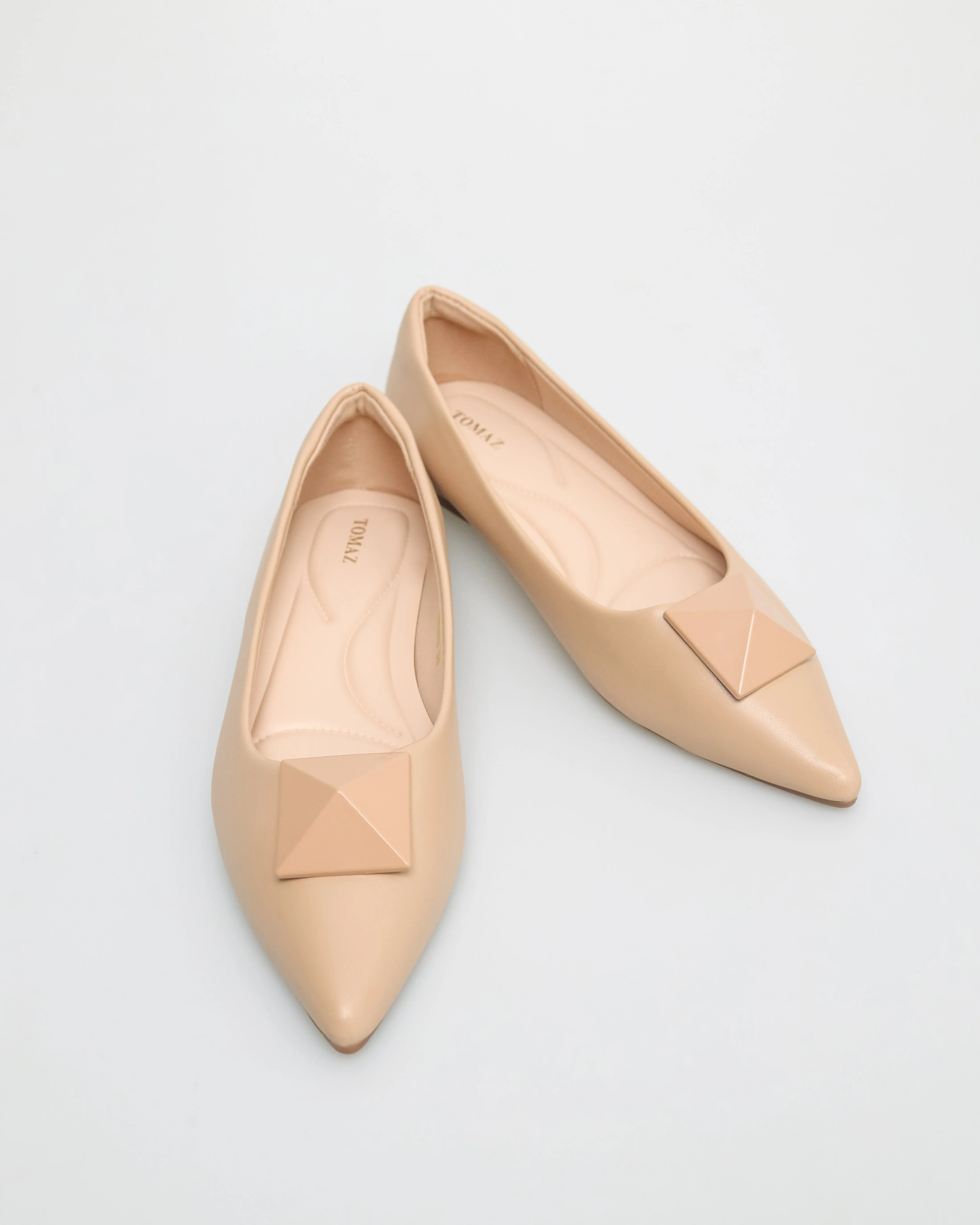 Tomaz NN202 Ladies Stud Pointed-Toe Flats (Beige)