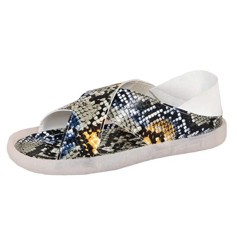 Two-Wear Cross Snake Print Sandals