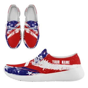 Unique Gift,Personalized  America Flag Sneakers, Custom Patriotic Loafer Shoes,  Canvas Slip On Shoes,FN018-24020303-1w