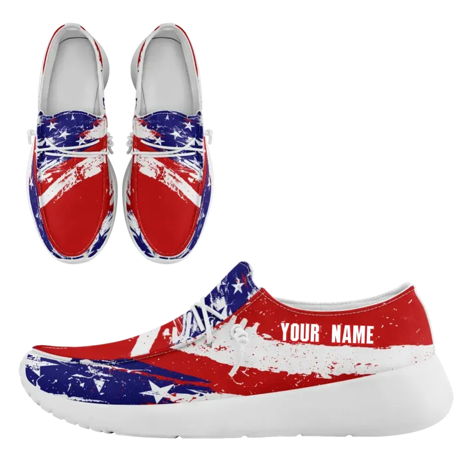 Unique Gift,Personalized  America Flag Sneakers, Custom Patriotic Loafer Shoes,  Canvas Slip On Shoes,FN018-24020303-1w