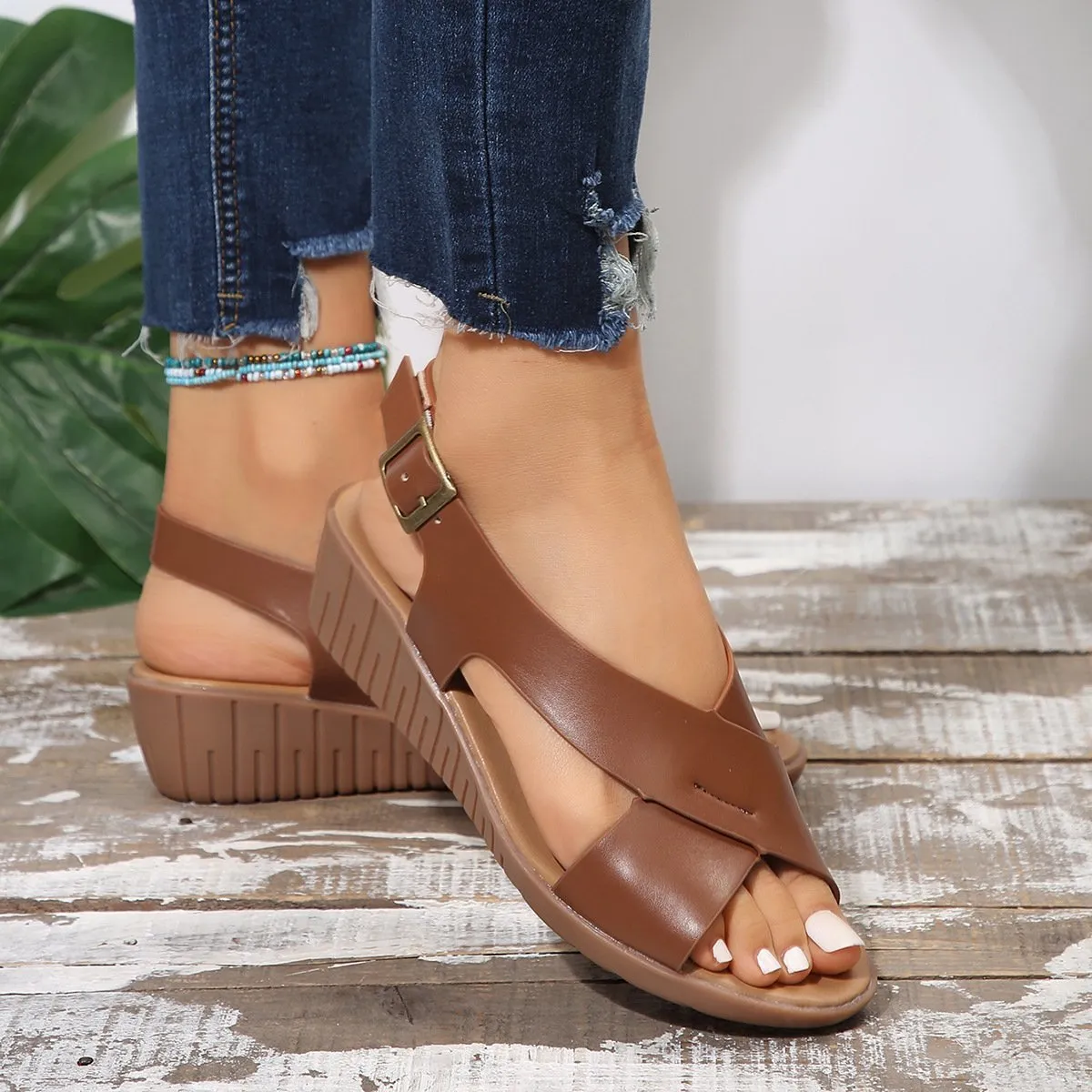 Women's Casual Cross Strap Wedge Roman Sandals 32159180S