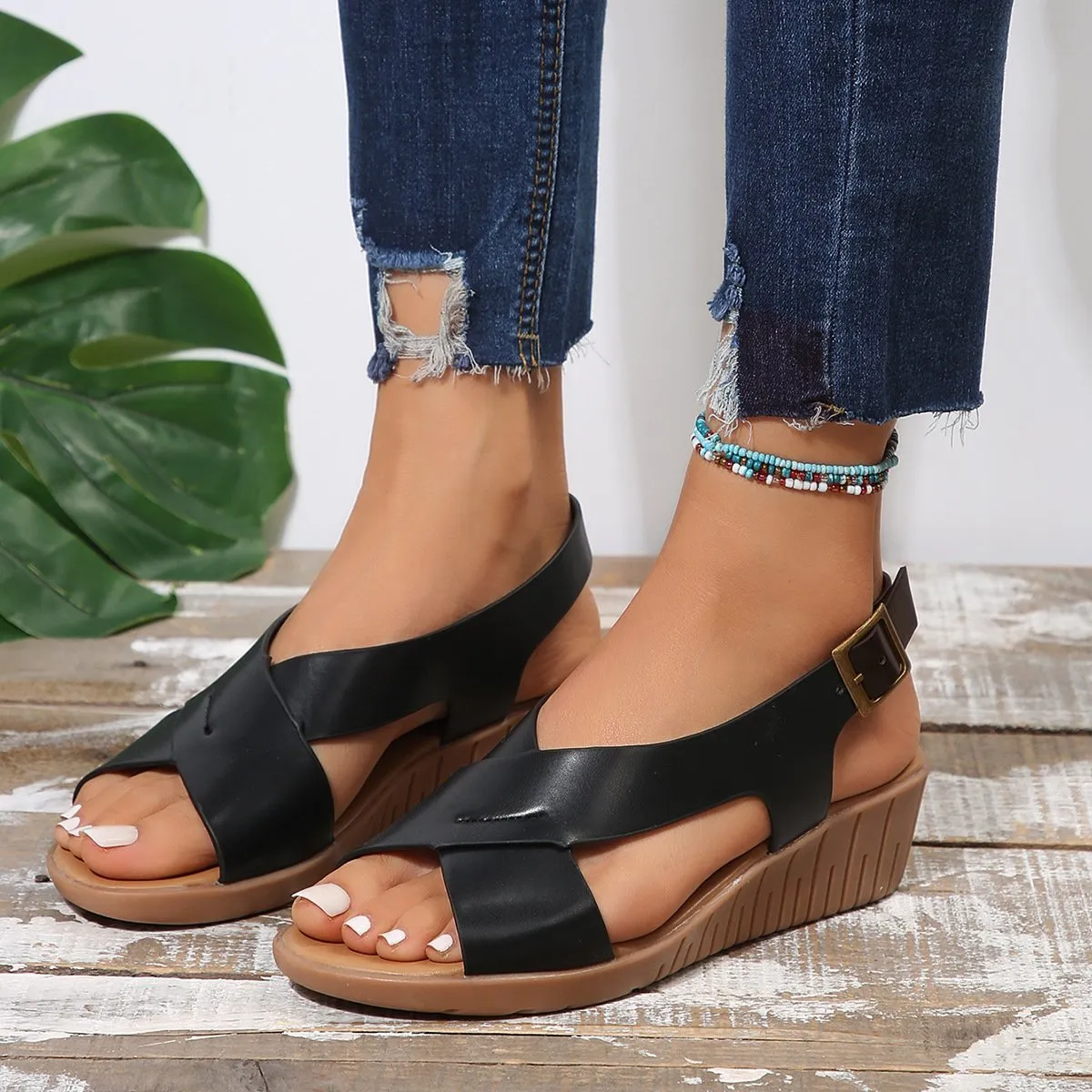 Women's Casual Cross Strap Wedge Roman Sandals 32159180S