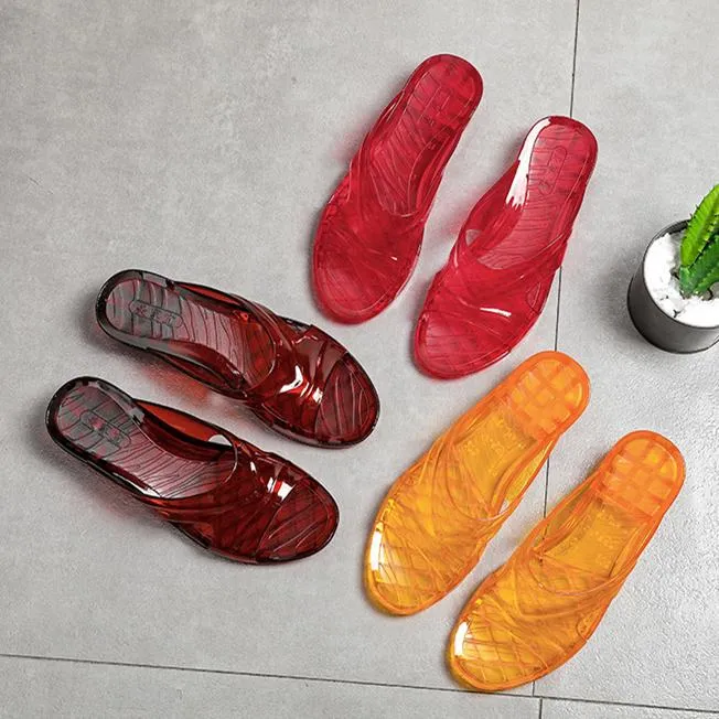 Women's clear jelly open toe slide sandals antiskid bathroom indoor slides