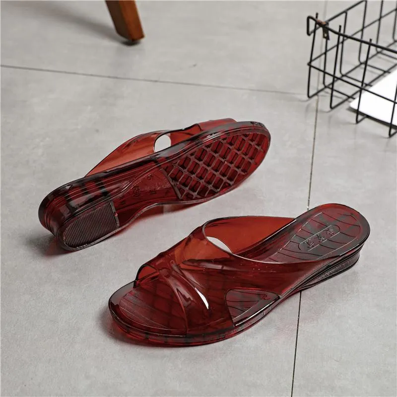 Women's clear jelly open toe slide sandals antiskid bathroom indoor slides