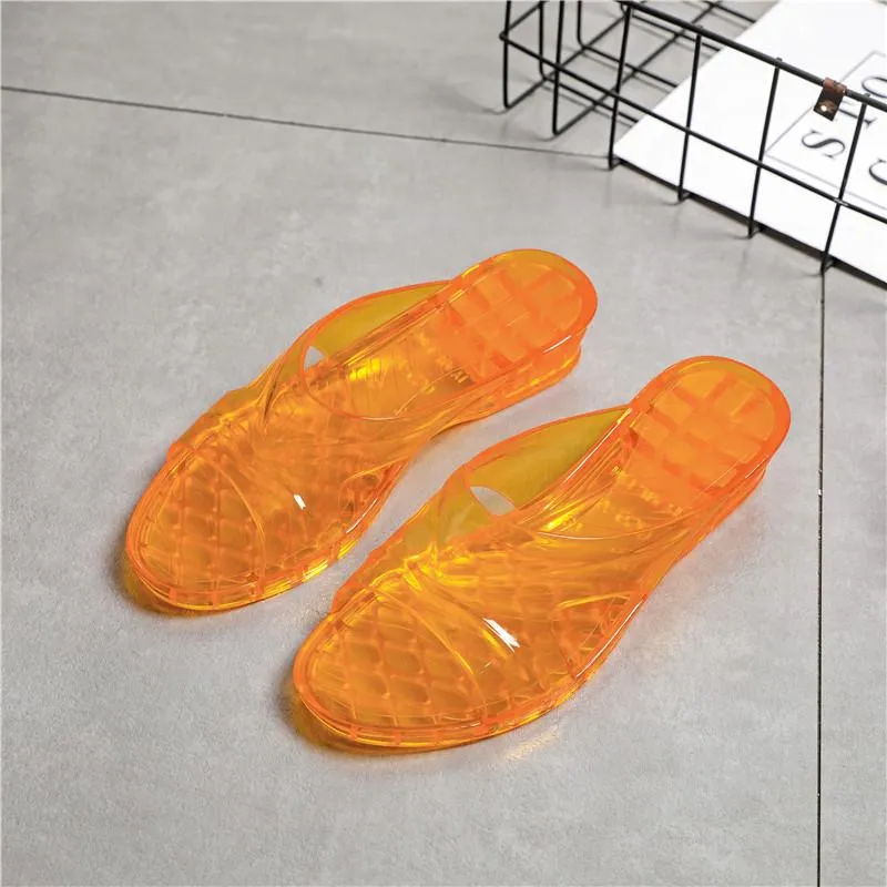 Women's clear jelly open toe slide sandals antiskid bathroom indoor slides