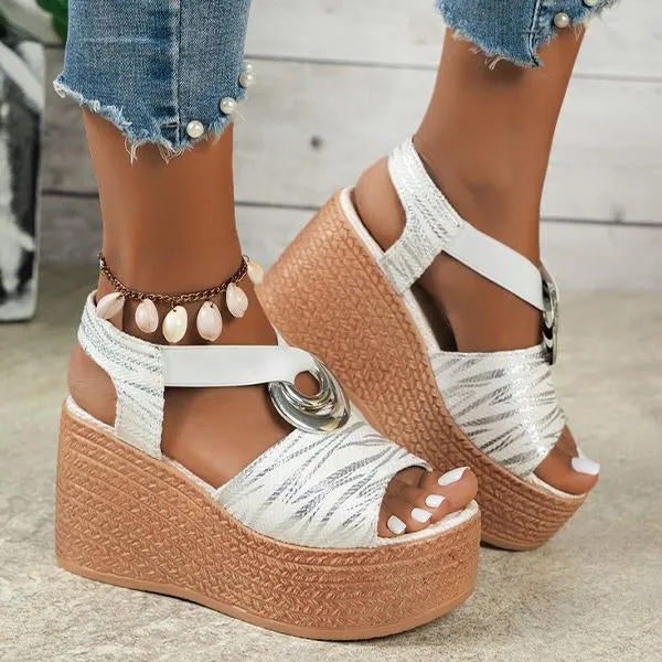 Women's Ring Retro Elastic Strap Thick Soled Sandals 23517825S