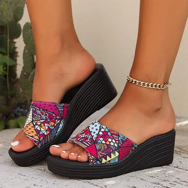 Women's Thick-soled Color Block Open-toe Ethnic Style Beach Sandals 69741666C