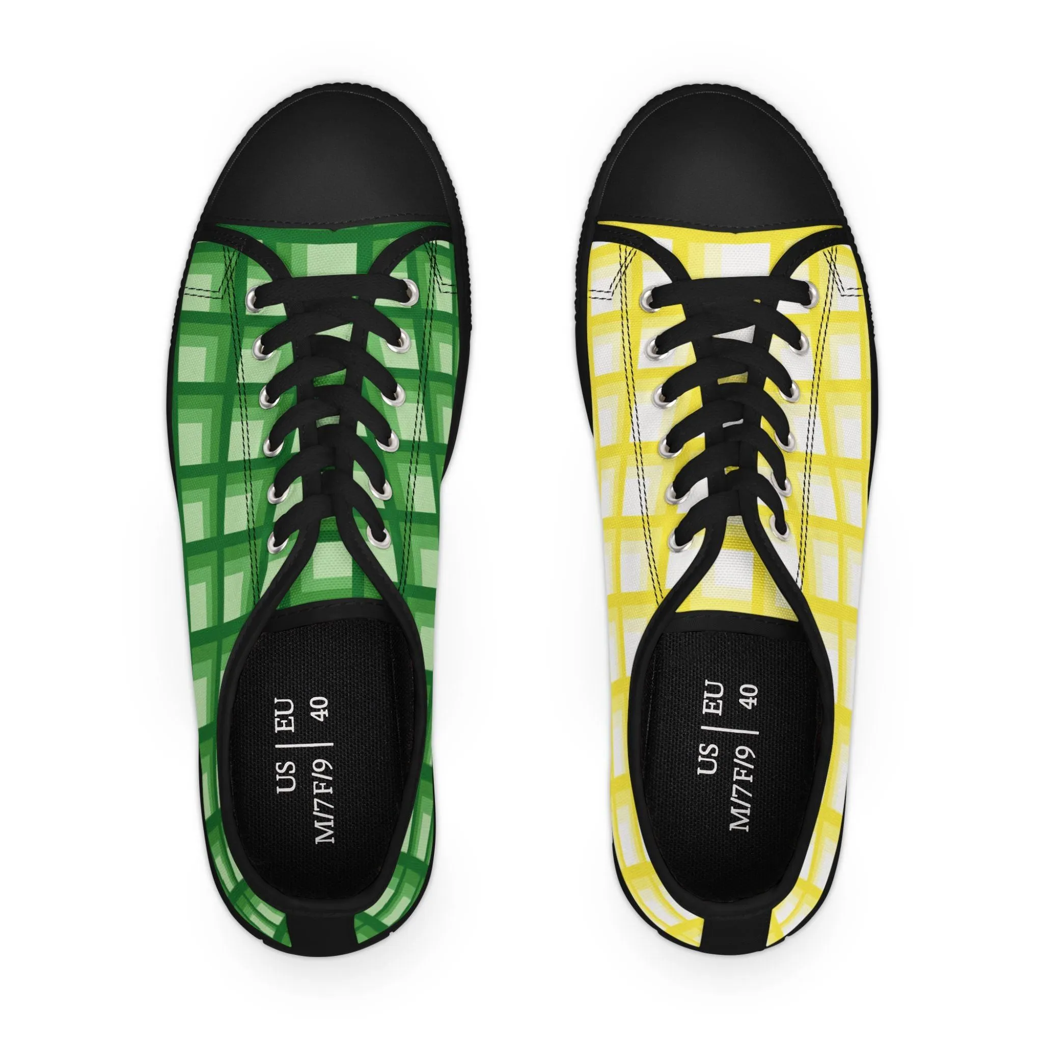 Women's Yellow & Green Mismatched Geometric Low Top Sneakers