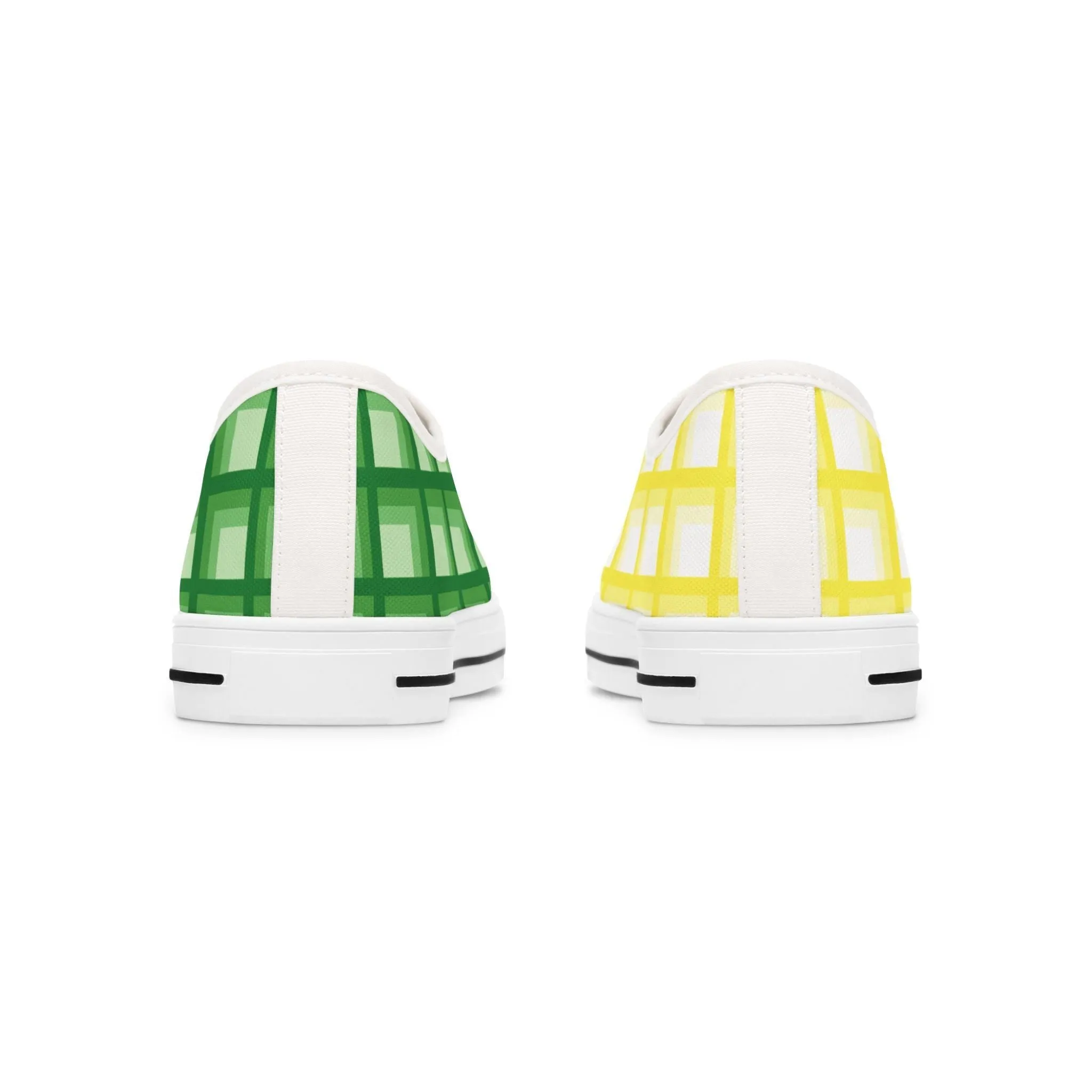 Women's Yellow & Green Mismatched Geometric Low Top Sneakers