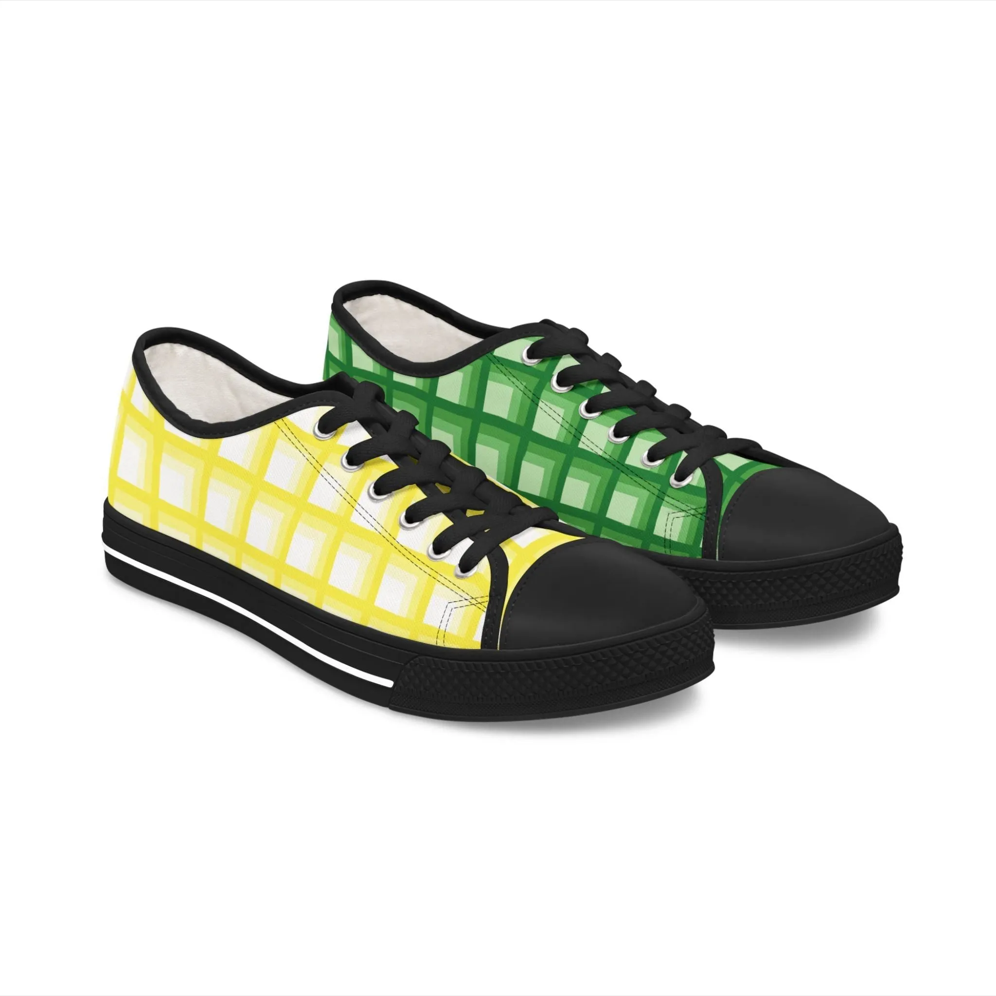 Women's Yellow & Green Mismatched Geometric Low Top Sneakers