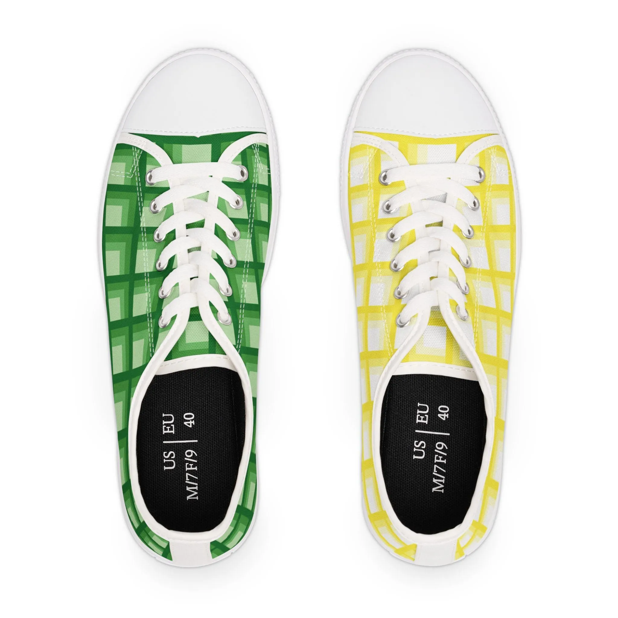 Women's Yellow & Green Mismatched Geometric Low Top Sneakers